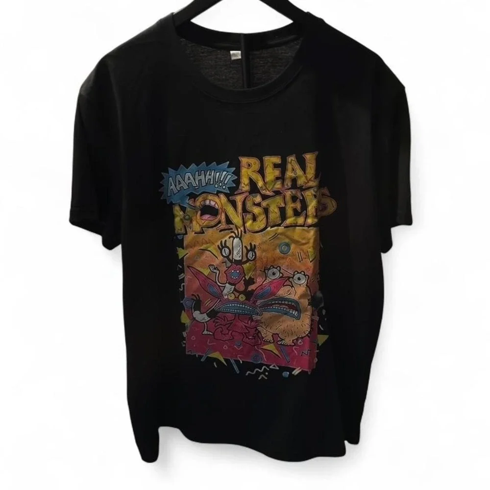 Aaahh Real Monsters Nickelodeon Graphic Tee Black 3XL Unisex Retro 90s Cartoon